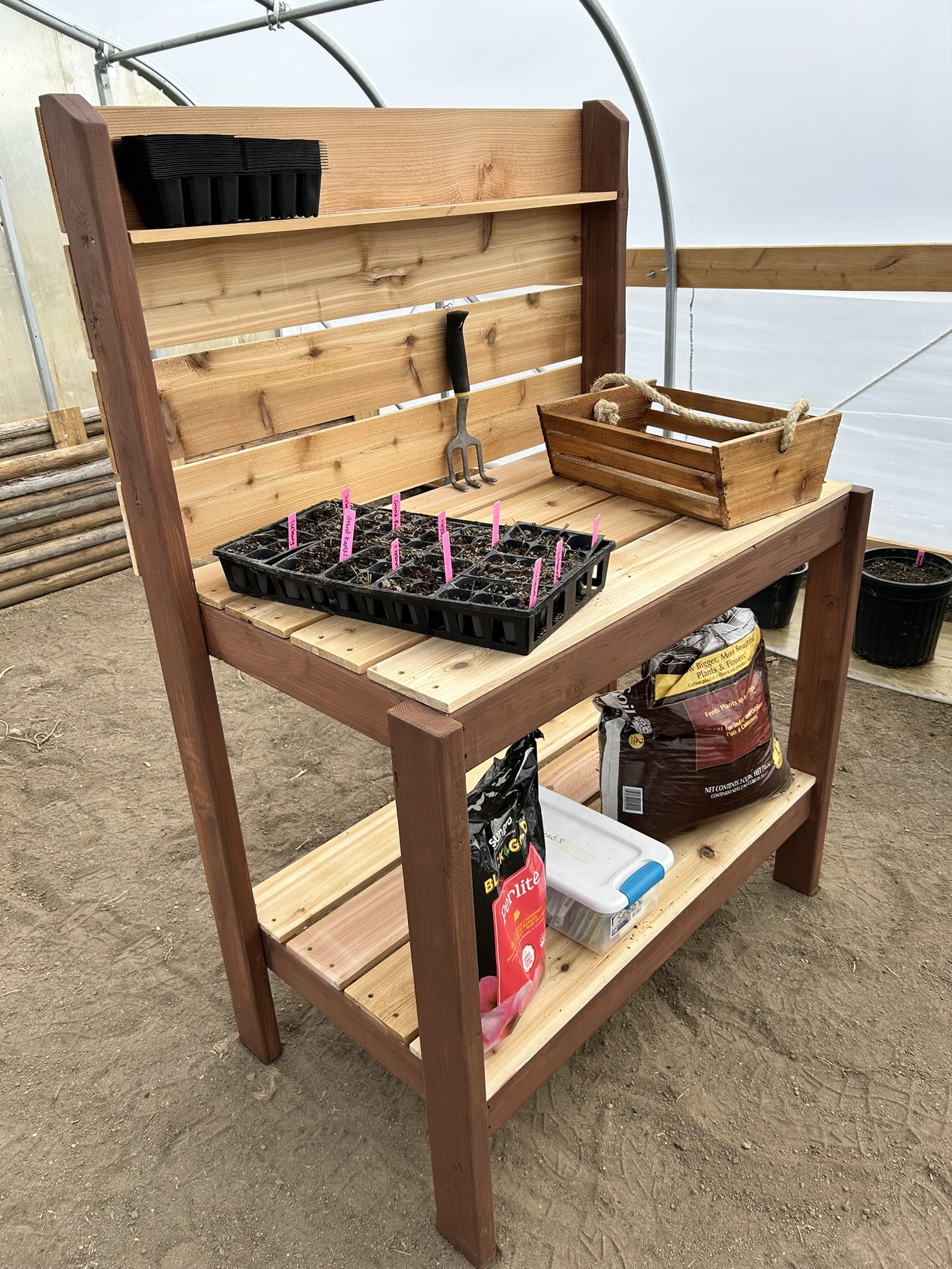 Custom tiered cedar planter display built in Montana